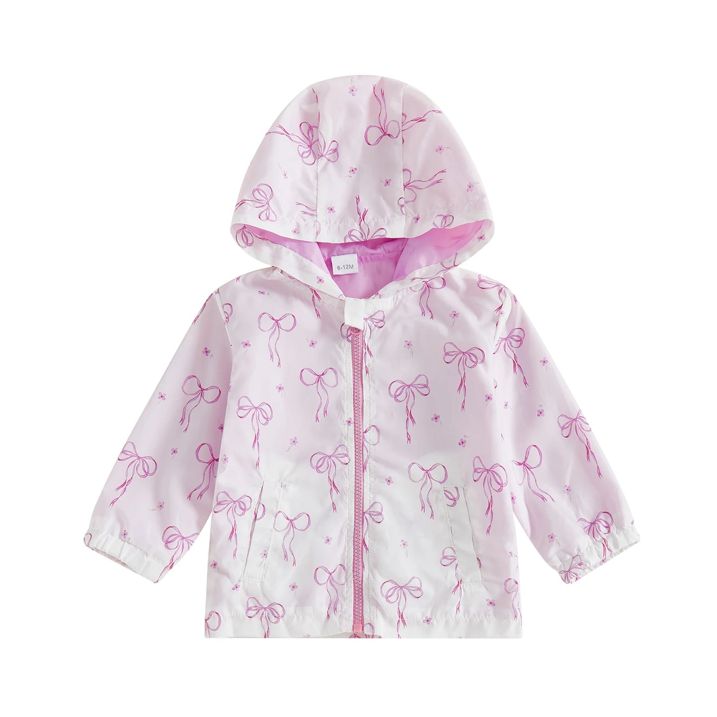 Cute Baby Girls Floral Print Hooded Jacket with Bow Detail and Zipper Closure - Stylish Outerwear for Fall and Winter