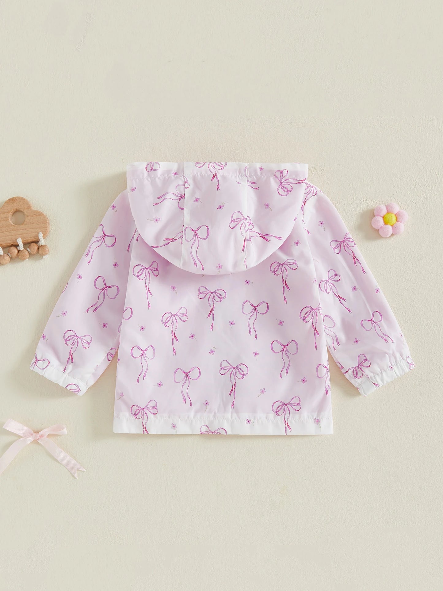 Cute Baby Girls Floral Print Hooded Jacket with Bow Detail and Zipper Closure - Stylish Outerwear for Fall and Winter