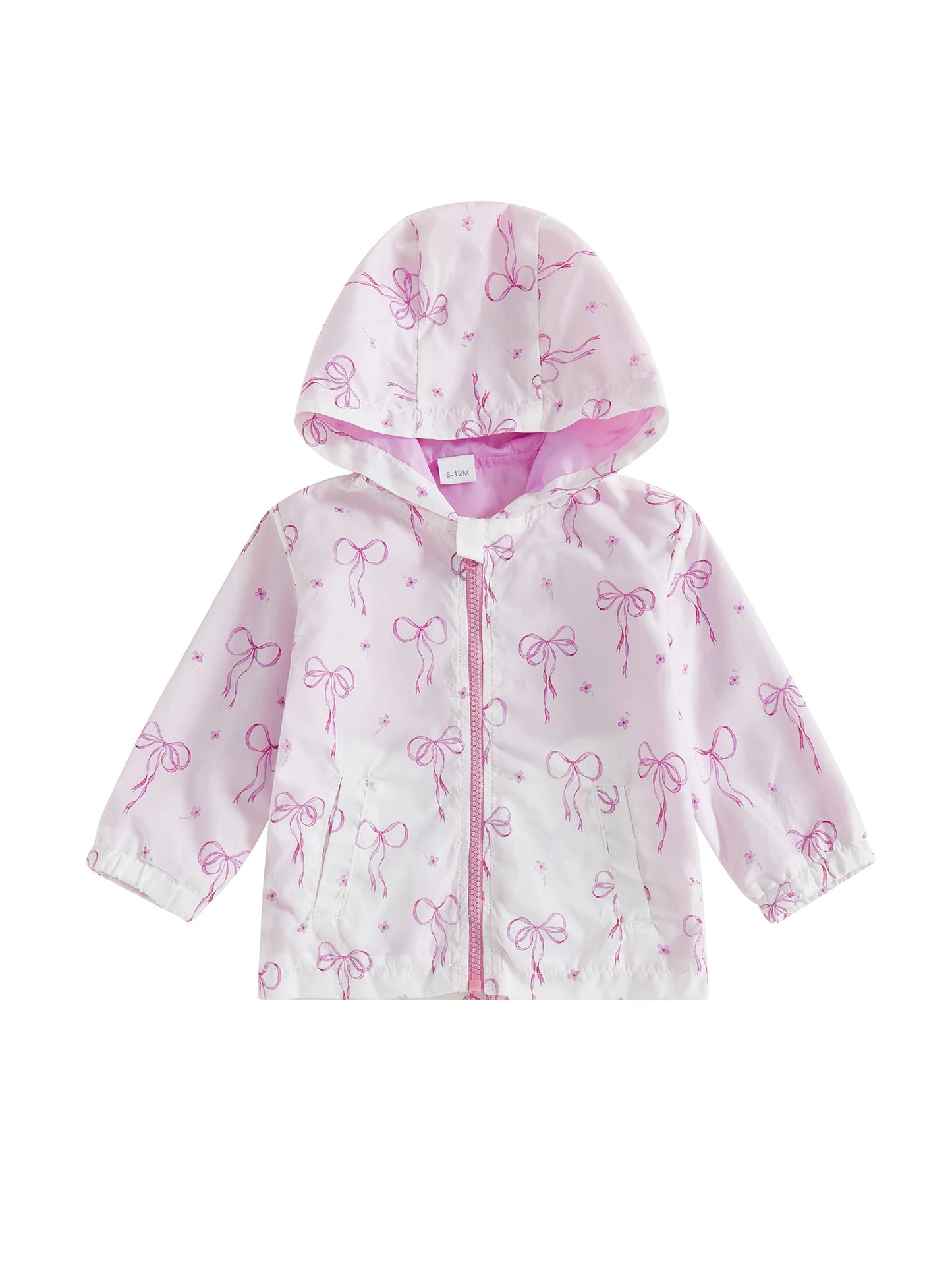 Cute Baby Girls Floral Print Hooded Jacket with Bow Detail and Zipper Closure - Stylish Outerwear for Fall and Winter